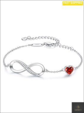 925 Sterling Silver Infinity Heart Birthstone Bracelet Adjustable